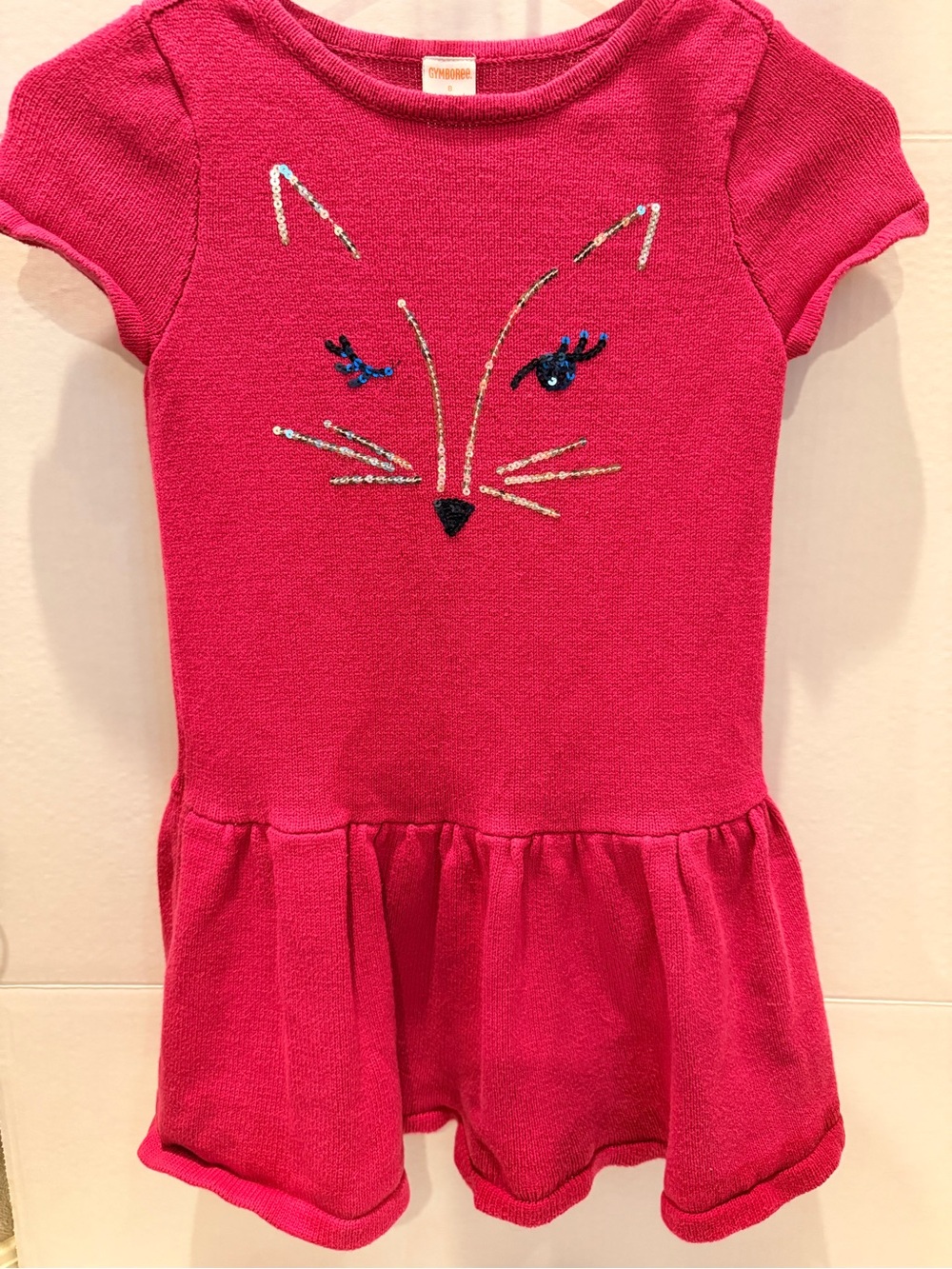 Gymboree Hot Pink Sequin Cat Short Sleeve Dress